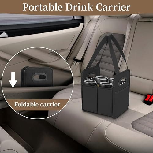 Foyego 4 Cup Drink Carrier with Handle, Reusable Cup Carriers for Drinks, Portable Foldable Insulated Coffee Cup Drink Holder for Delivery and Caddy thumbnail 3