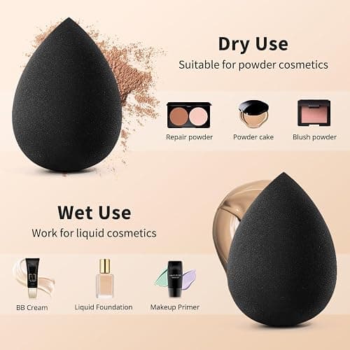 BEAKEY Makeup Sponge Set, 5 Pcs Black Foundation Blending Beauty Sponge, Boun Boun Sponges Flawless for Liquid, Cream, and Powder, Latex-Free and Vegan Makeup Sponges thumbnail 4