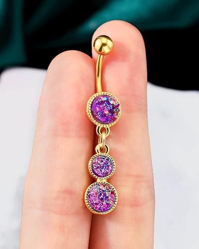 COCHARM Dangle Belly Button Rings Gold Belly Button Ring Dangling 14G 10MM Sparkly Gold Belly Navel Piercing Jewelry 316L Stainless Steel thumbnail 5