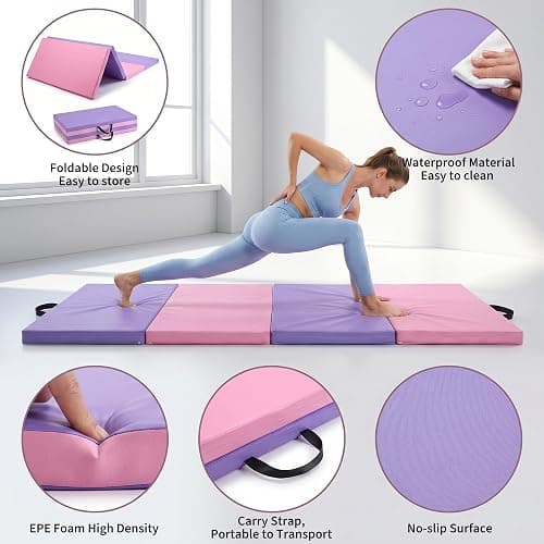 Garvee Gymnastics Mat, 6.2Ft 2-Inch Thick 4-Fold | Exercise Floor Mat for Home Gym, Portable Yoga Mat for Pilates, Aerobics, Martial Arts & Training thumbnail 2