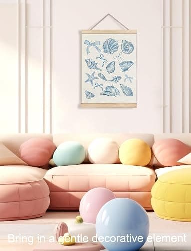 XUNLURY Coquette Blue Bow Beach Poster Hanger Frame, Coastal Seashell Starfish Conch Canvas Wall Art, Nautical Coastal Wall Decor for Home Bedroom Living Room Beach House, 12x16 Inch thumbnail 3