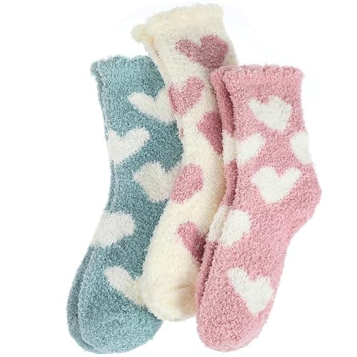 Abeillo 3 Paar Kuschelsocken Damen,Flauschige Socken aus Korallenfleece,Wintersocken Warme Elastizität Schlafsocken,Haussocken für Winter,Weihnachten(Herz-Muster) - Image 1