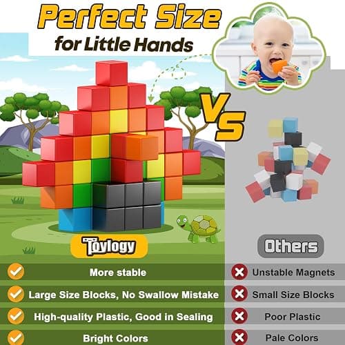 48PCS Magnetic Blocks for Toddlers Toys, Large Magnetic Cube Toy for Sensory STEM Education Preschool Magnet Toys for 3 4 5 6 Year Old Boys and Girls, Compatile with Mine Magnet World thumbnail 8