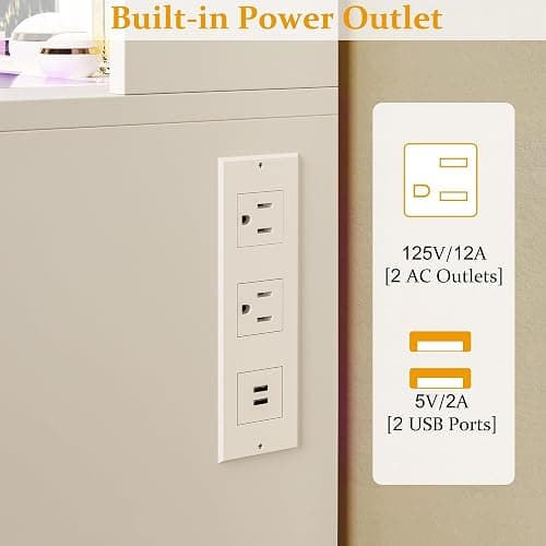 HUAHUU Vanity Desk with Mirror and Lights, Makeup Vanity Desk with Lights 3 Colors, Transparent Top Vanity with 2 RGB Drawers, 6 Shelves, Large Tempered Cabinet, Power Outlet, for Bedroom, White thumbnail 7