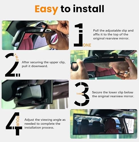 HmmtyRack Panoramic Car Rear View Mirror Universal Extender Convex 12 Inch | Chrome Anti-glare Clip on Mirrors Wide Angle Large Rearview Mirror Interior Accessory to Reduce Blind Spot for Car SUV Trucks thumbnail 8