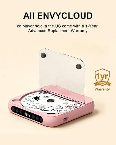 ENVYCLOUD CD Player Portable with Dual Stereo Speakers, Rechargeable Portable CD Player with Bluetooth for Home with Headphones, Support CD/AUX/USB,Pink thumbnail 6