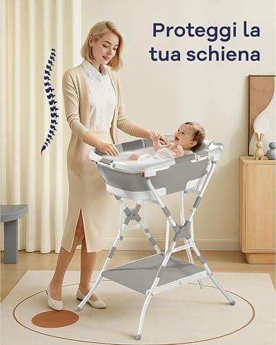 2 in 1 Bagnetto neonato con supporto, vaschetta da bagno con rete di sostegno per neonati e bambini piccoli, design multiuso e pieghevole per riporla facilmente, grigia thumbnail 3
