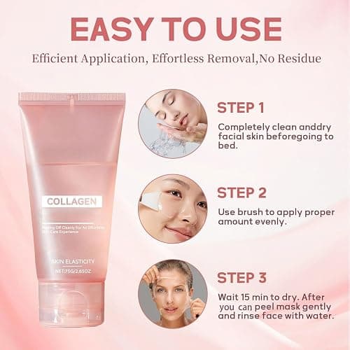 Collagen Night Wrapping Mask, Collagen Face Mask, Overnight Peel Off Facial Mask, Korean Skin Care, Boosts Elasticity & Hydration, Reduces Sagging & Dullness For Glowing Skin 75ml thumbnail 5