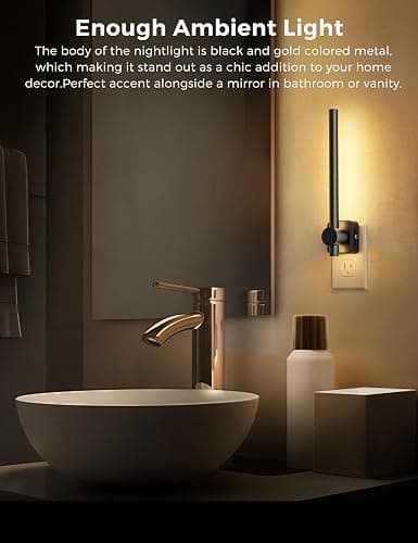 L LOHAS LED Night Light, [2 Pack] Night Lights Plug into Wall, 0-200LM Bathroom Nightlight, Dusk to Dawn Sensor 2W Dimmable Nightlights, Soft White 3000K, Modern Black Night Light for Mirror Restroom thumbnail 4