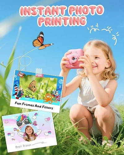 CAMCLID Kids Camera Instant Print, 1080P HD Kids Instant Camera with 32G Card & 3 Rolls Print Paper, Portable Toddler Toy, Christmas Birthday Gifts for Boys Girls Age 3-12 (Pink) thumbnail 3