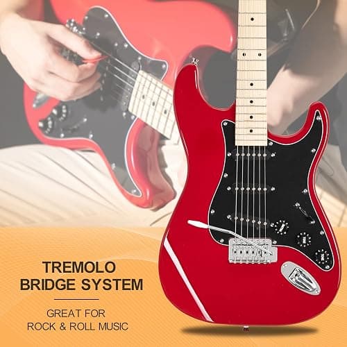 GLARRY Full Size Electric Guitar for Music Lover Beginner with 20W Amp and Accessories Pack Guitar Bag (RED, 39" Right Handed) thumbnail 3