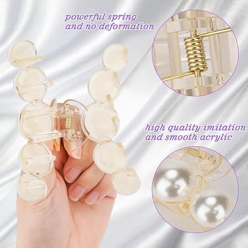 Leezmark Pearl Hair Claw Clips, Large Barrettes for Thin, Thick, Curly or Long Hair, White Jaw Clips Hair Accessories for Women and Girls thumbnail 3