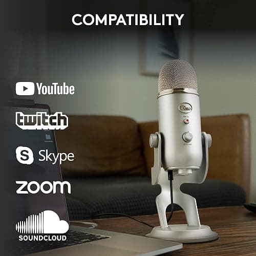 Logitech Creators Blue Yeti USB Microphone for Gaming, Streaming, Podcast, YouTube, Discord, PC, Studio Sound, Plug & Play-Silver thumbnail 9
