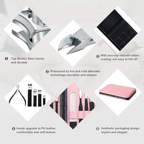 Manicure Set Professional Nail Clippers Kit Pedicure Care Tools- Stainless Steel Women Grooming Kit 18Pcs for Travel or Home (Pink) thumbnail 5