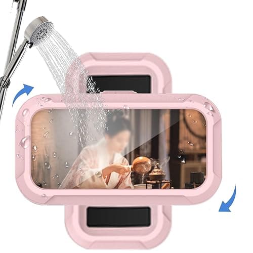 360° Rotatable Retractable Adjustable Shower Phone Case Holder,Anti-fog HD & sensitive screen ,Wall Mounted Phone Holder for Bathroom Mirror Bathtub Kitchen,Shower Accessories for 4-7" Phones (pink) - Image 1