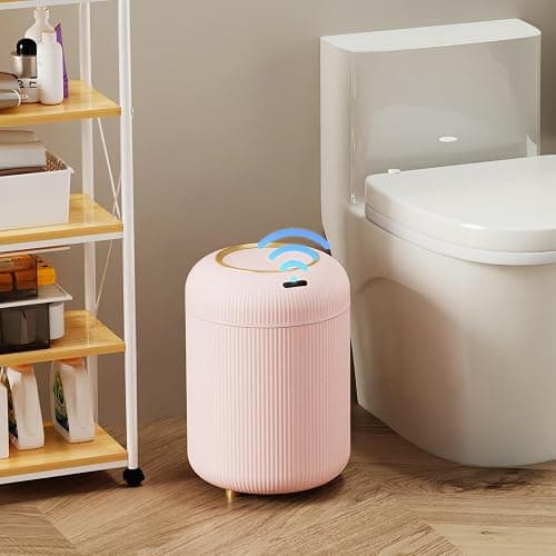 stonespace Automatic Bathroom Trash Cans Touchless, Pink Motion Sensor Trash Can with Lid, Pink Room Decor for Bedroom, Kids Room, Bathroom, Living Room, Office, 3 Gallon Cute Trash Can - Image 1