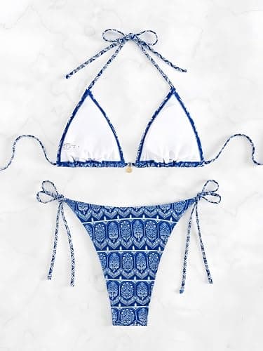 Tainehs Women's Sexy Halter Bikini Set Triangle Top String Swimwear Two Piece Swimsuits Cheeky Bathing Suit thumbnail 5