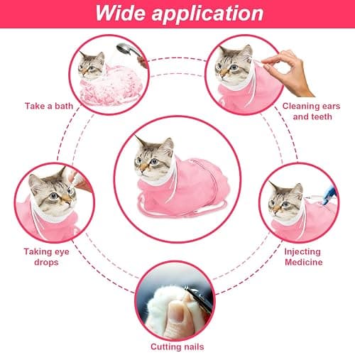 Catcan Cat Bathing Bag, Breathable Cat Grooming Bag, Anti Scratch Adjustable Cats Shower Washing Bag with Mesh for Nail Trimming thumbnail 4