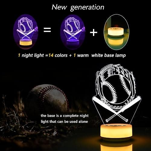 KYMELLIE Baseball Gifts Night Light for Kids-Sports Baseballs Decor Bedside Lamp for Baseball Fan, 14 Color with Remote Control/Buttons + Timer + Dim Function, Birthday Holiday Gift for Boys & Girls thumbnail 5
