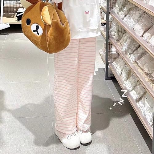 Y2K Women Kawaii Sweet Striped Pants Cute Harajuku Fleece Sports Sweatpants Casual Basic Cartoon Japanese Trousers thumbnail 3