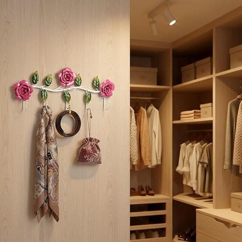 LOGOFUN Metal Wall Hooks Rose Flower Coat Hooks Rustic Style Hanging Hook for Bathroom Room Decorations (Rose) thumbnail 4