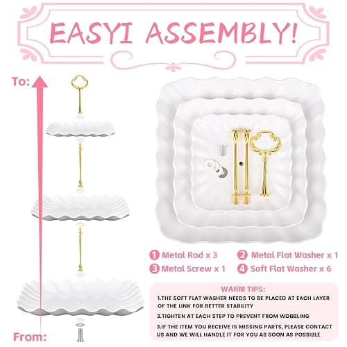 5 Pcs Dessert Table Display Set - 2 Pcs 3-Tier Dessert Display Stands & 3 Pcs Serving Tray - Dessert Trays Dessert Stands Treat Table Displays Set for Tea Parties,Birthdays & Baby Showers thumbnail 4