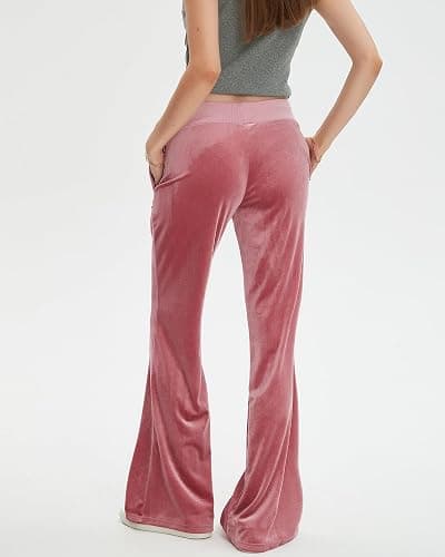 Bosloga Velvet Star Rhinestone Flare Pants for Women, Bootcut Low Rise Drawstring Bell Bottoms, Y2K Streetwear thumbnail 4