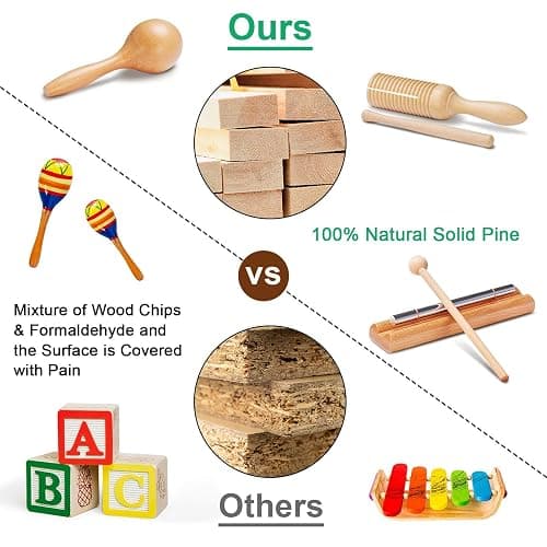 LOOIKOOS Toddler Musical Instruments Montessori Natural Wooden Percussion Instruments for Kids Preschool Educational Musical Toys Set for Boys and Girls with Storage Bag thumbnail 7