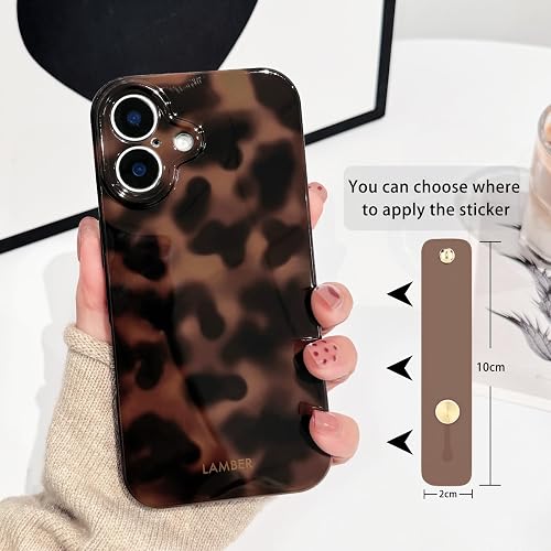 NITITOP Compatible with iPhone 16 Case with Wrist Strap Cute Leopard Stylish Amber Tortoise Design for Women Girls Men Soft TPU Shockproof Full Camera Protection Cover - Brown thumbnail 3