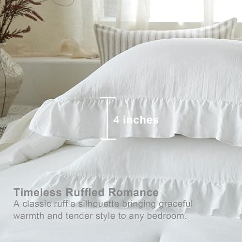 softpage White Ruffle 2 Pieces Comforter Set Twin Shabby Chic Bedding Set | Pre-Washed Lightweight Cottagecore Soft Romantic Cozy 1 Comforter & 1 Sham All-Season thumbnail 5