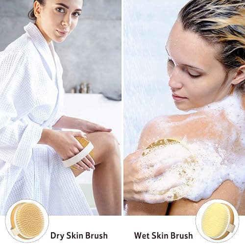 Metene 2 Pack Bamboo Dry Body Brushes, Shower Brush Wet and Dry Brushing, Dry Brush for Cellulite and Lymphatic, Body Scrubber with Soft and Stiff Bristles, Suitable for All Kinds of Skin thumbnail 3