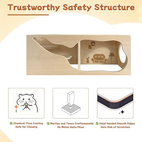 Hamster Hideout & Tunnel Set, 2Pcs Wooden House with Climbing Ladder, Exploration Tubes & Observation Shed for Syrian Hamsters, Dwarf Hamsters, Mice, Gerbils, Rats, and Other Small Animals thumbnail 3