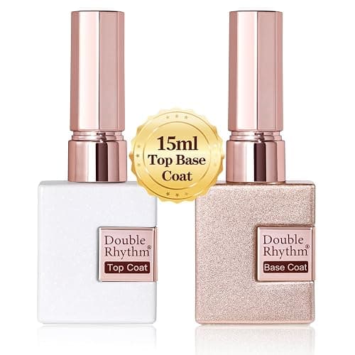 Double Rhythm 2 Pcs 15ML No Wipe Gel Top Coat and Base Coat Set Clear Glossy Gel Polish Kit (Base and Top Coat) - Image 1