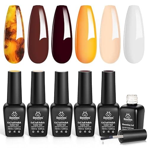 Beetles Fall Gel Polish with Blooming Gel - Amber Attraction 5 Colors Brown Gel Polish White Wine Fall Color Nail Polish Set Clear Blooming Polish Soak Off Uv Nail Art Gfit Set for Women thumbnail 9