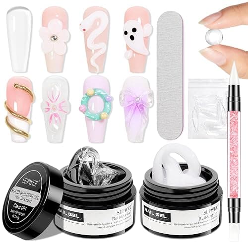 SUPWEE 3D Nail Art Gel Clear and White Solid Builder Gel for Nails | Non-Stick Hand 3d Sculpting Gel for Nail Art Molding Gel with Dual Form for Carving Pattern Decoration Nail Art Home Manicure - Image 1