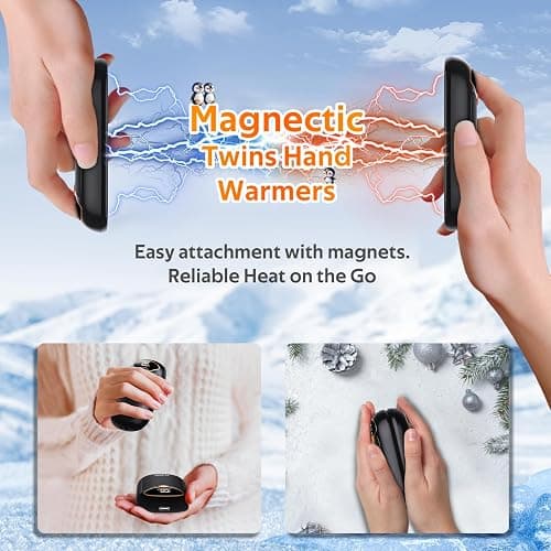 Hand Warmers Rechargeable - Magnetic Electric Hand Warmers 2 Pack, LED Display, 4 Settings Fast Heating Reusable Portable Heater Handwarmers for Golf Hunting Camping Essentials, Gifts for Men Women thumbnail 4