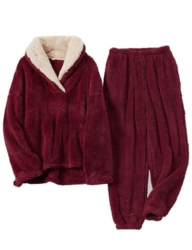 Fenclushy Women's Fluffy Loungewear Sleepwear Lounge Casual Pajamas Sets Loose Long Sleeve Fleece Pullover and Pants Set thumbnail 2