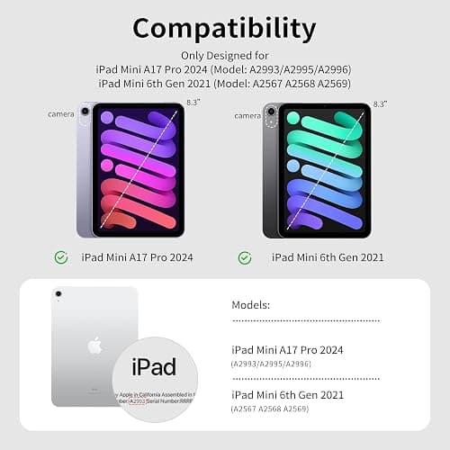kenke Case for iPad mini A17 pro 8.3 Inch 2024, for iPad mini 6th Generation 8.3 Inch 2021 with Pencil Holder, Solid Y-Fold Stand Cover with Full Clear Hard Back Shell, Auto Wake/Sleep, Cream White thumbnail 2