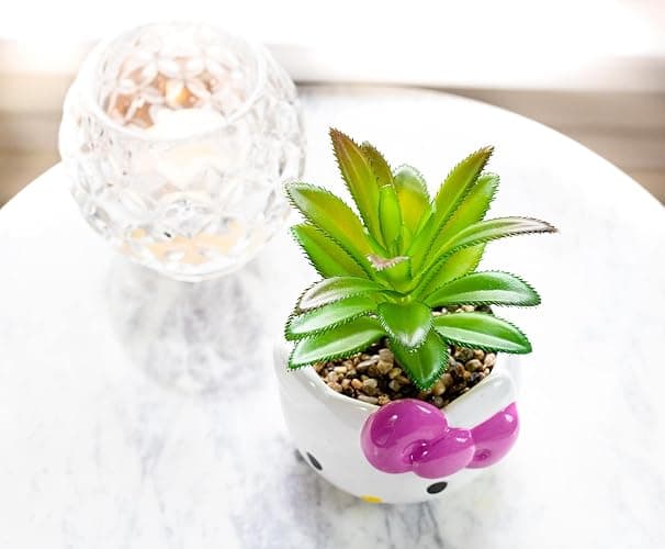 Silver Buffalo Sanrio Hello Kitty Face 3-Inch Ceramic Mini Planter with Artificial Succulent thumbnail 4
