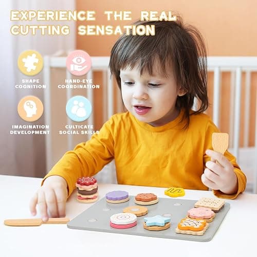 Masonbaby Wooden Play Food, Wooden Cookie Baking Playset - 28PCS Pretend Play Food with Cutting & Slicing, Toy Food Set for Kids Kitchen, Toddler Toy Baking Set Birthday Gifts for Boys Girls thumbnail 7