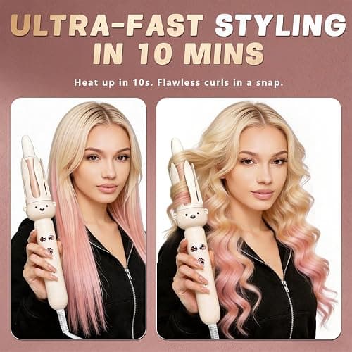 PretiHom Automatic Rotating Curling Iron & Wand, Hair Curler for Long Hair | Heats to 410°F (210°C). Fits below-shoulder to mid-back hair, normal to thick. 1.1in ceramic barrel, dual voltage thumbnail 7
