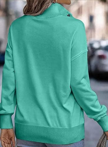 SHEWIN Women's Casual Long Sleeve Stand Neck Sweatshirt Lightweight Button Drawstring Pullover Tops thumbnail 4