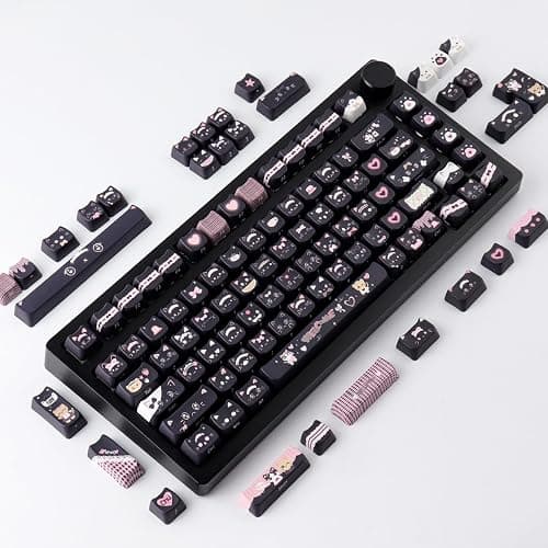 TYRIXKI PBT Keycaps 142 Keys Cute Keycaps Dye-Sublimation Black Cat Keycap Mao Profile Custom Keycap for Cherry Gateron MX Swithes Mechanical Keyboards thumbnail 3