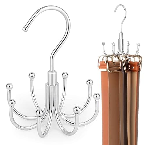 ZEDODIER Belt Organizer for Closet, Heavy-Duty Rotating Belt Hanger Rack Holds up to 24 Belts, Hanging Space Saving Metal Belt Holder for Closet Storage, Silver - Image 1