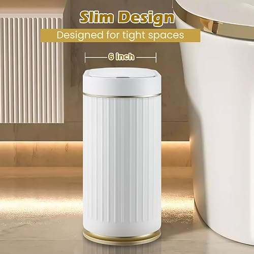 SYNCVIBE Bathroom Trash Can with Lid Automatic 2 Gallon Motion Sensor Garbage Bin, 7.5 Liter Smart Trash Bin Bathroom Decor, Plastic Garbage Can, Narrow Trash Can for Bedroom, Office, Living Room thumbnail 3