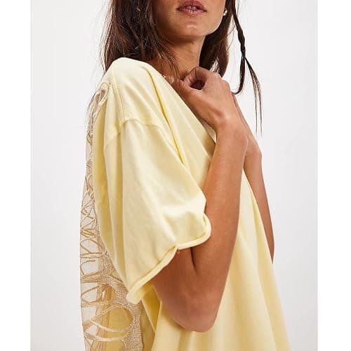 Women Butterfly Lace Short Sleeve Top Y2k Oversized Cut Out Solid Crew Neck T Shirts Summer Embroidered Tee thumbnail 2