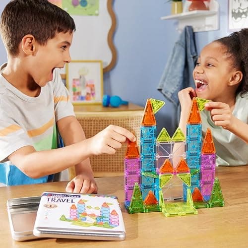 Magna-Tiles microMAGS Travel Set Deluxe 55-Piece Magnetic Construction Set, The Original Magnetic Building Brand thumbnail 5