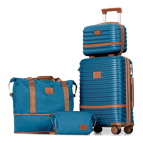 Joyway Carry On Luggage 20 Inch Expandable Suitcase with Spinner Wheel, 4 Piece Hard Shell Luggage Set with TSA Lock(Blue brown) - Image 1