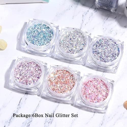GZSYY Nagel Glitzer Nagelpulver Nail Art Glitter Pulver 6 Farben Nagel Pailletten Holographic Nagel Pigmente Glitzer für Nägel thumbnail 6