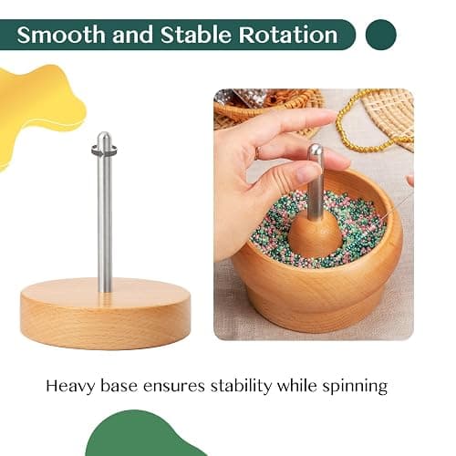 Tilhumt Bead Spinner for Jewelry Making, Effortless Rotating Wooden Clay Bead Spinner with 2 Big Eye Beading Needles and 3000 Seed Beads, Beading Supplies for Making Waist, Bracelets, Necklace thumbnail 3